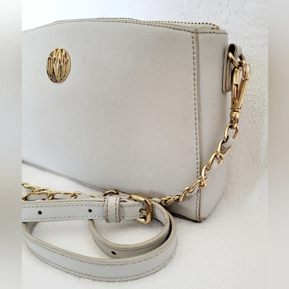 DKNY Bryant Park 100%Cow Saffiano Leather Crossbody Bag Taupe Gray 11